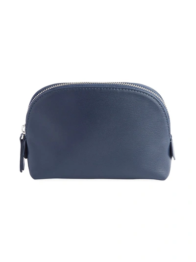 Royce New York Compact Leather Cosmetic Bag In Navy Blue