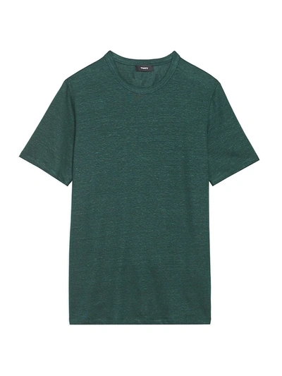 Theory Essential Standard-fit Flex Linen T-shirt In Dark Canopy