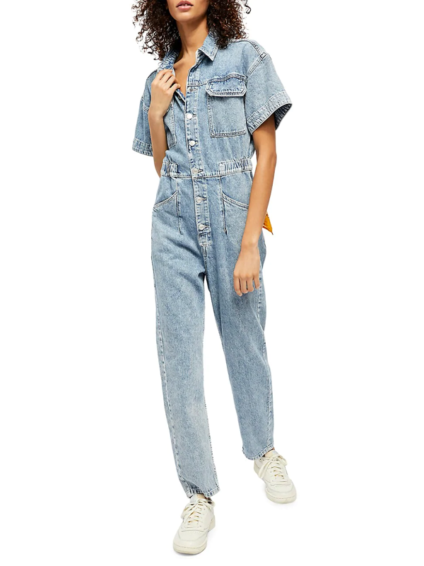 Free People Marci Denim Jumpsuit In Powder Blue | ModeSens