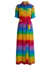 All Things Mochi Iska Rainbow Stripe Silk Shirtdress