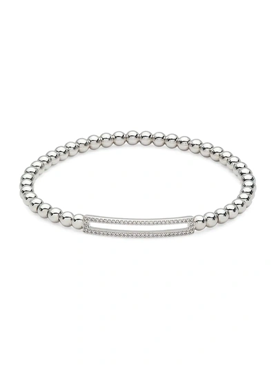 Adriana Orsini Rhodium Plated Sterling Silver Open Bar Stretch Beaded Bracelet