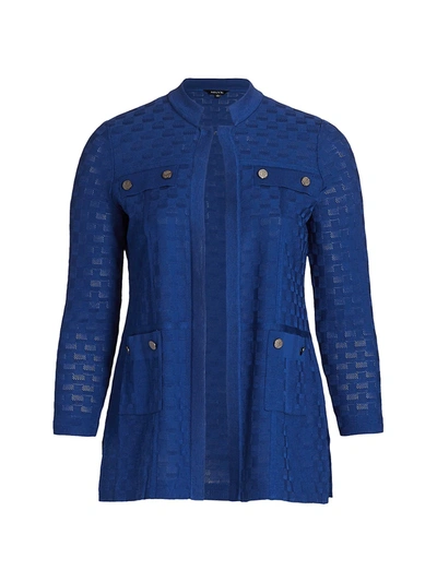 Misook, Plus Size Women's Pocket-detail Basketweave Knit Jacket In Palace Blue
