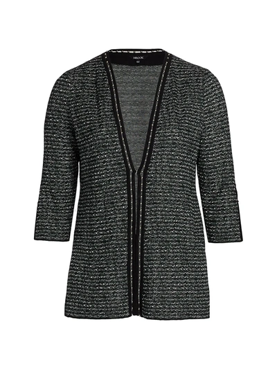 Misook, Plus Size Women's Metal Trim Tweed Knit Jacket In Black Hunter Green Pearl Grey