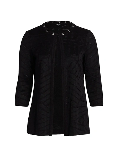 Misook, Plus Size Women's Grommet Detail Tonal Knit Jacket In Black
