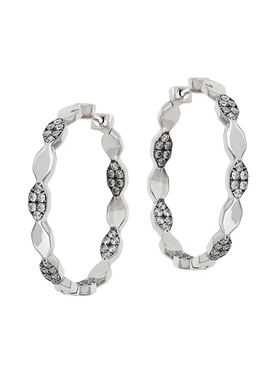 Adriana Orsini Edgy Rhodium & Black Ruthenium-plated Sterling Silver And Cubic Zirconia Scalloped Hoop Earrings