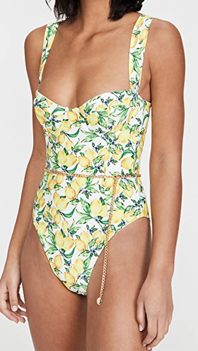 Weworewhat Vintage Danielle One Piece With Gold Chain Belt In Light Green