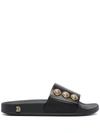 Balmain Embossed-button Slides In Black