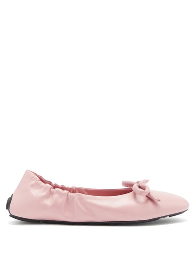Prada Bow-front Leather Ballet Flats In Light Pink