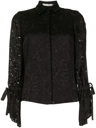 Alice And Olivia Willa Tie-detailed Burnout Satin Blouse In Black ...
