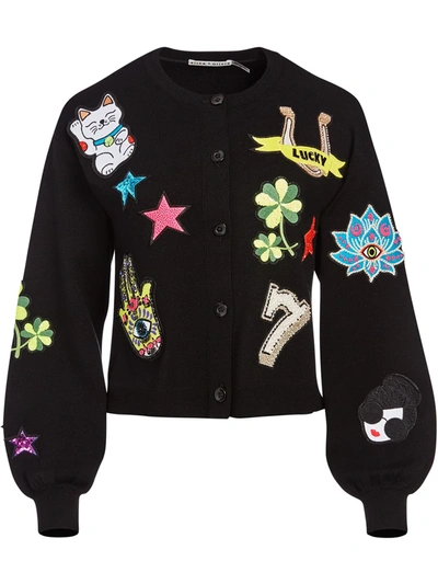 Alice And Olivia Zola Embellished Patch Cardigan In Black Multi