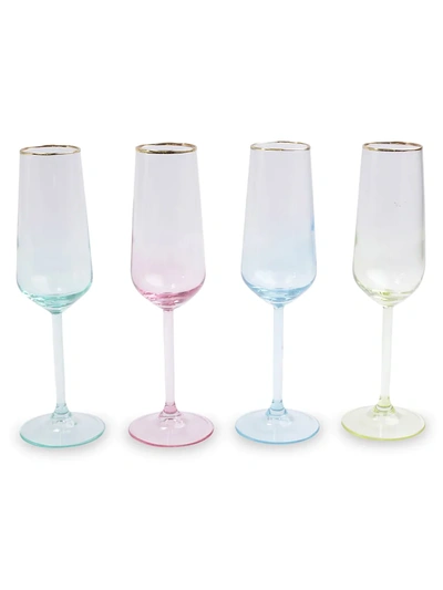 Vietri Rainbow Assorted Champagne Flute Glasses, Set Of 4 In Multi