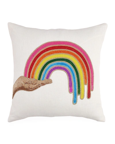 Jonathan Adler Hand-beaded Rainbow Pillow In Neutrals