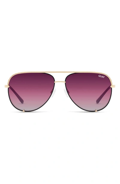 Quay Rivet 56mm Aviator Sunglasses In Gold/ Purple Fade Gradient