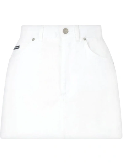 Dolce & Gabbana High Waist Cotton Denim Mini Skirt In White