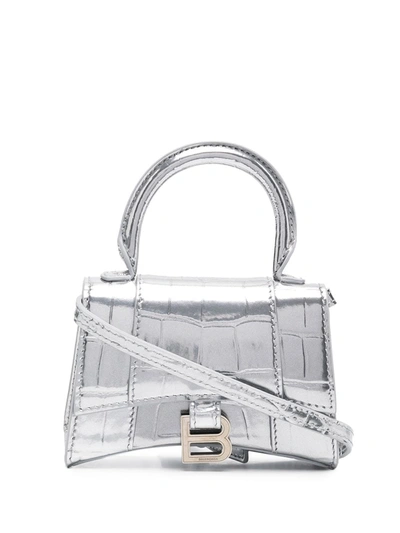 Balenciaga Mini Hourglass Top Handle Bag In Silver