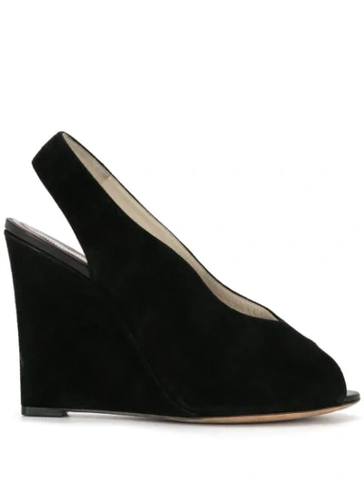 Pre-owned Celine  Sling-back Wedge Heels In Black