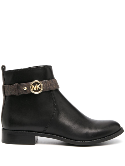 Michael Michael Kors Logo-buckle Ankle Boots In Black