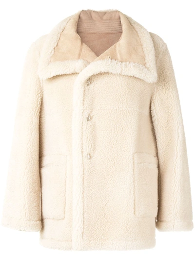 We11 Done Welldone Shearling Single-breasted Coat In Neutrals