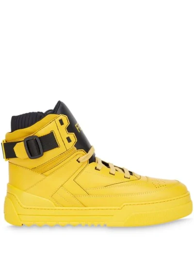 Fendi High Top Sneakers In Leather In Yellow