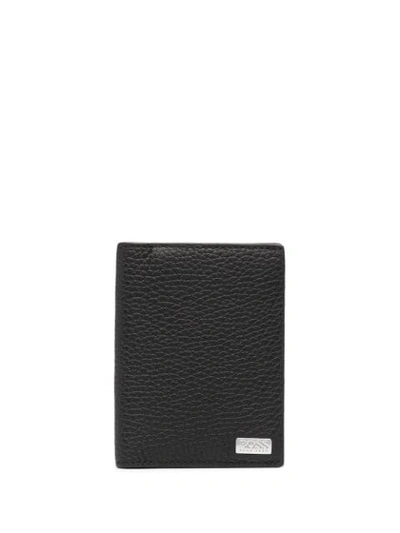 Hugo Boss Pebble-texture Folding Cardholder In Black