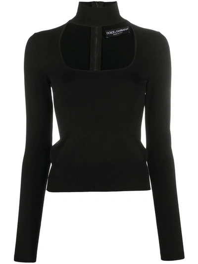 Dolce & Gabbana Roll-neck Cut-out Top In Black
