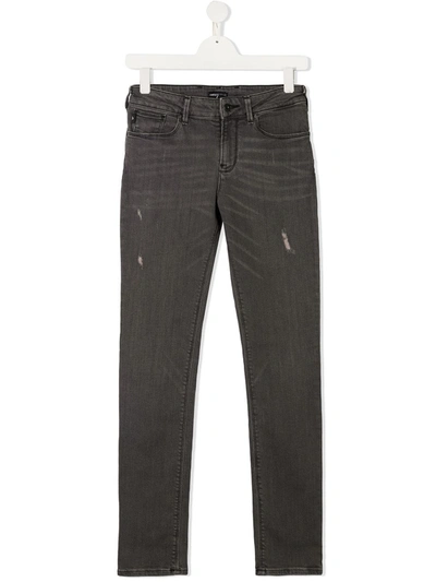 Emporio Armani Kids' Distressed Mid-rise Skinny Jeans In Grey
