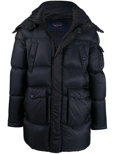 Paul & Shark Quilted Hooded Coat In Blue
