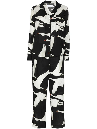 Desmond & Dempsey Printed Organic Cotton Pajama Set In Black