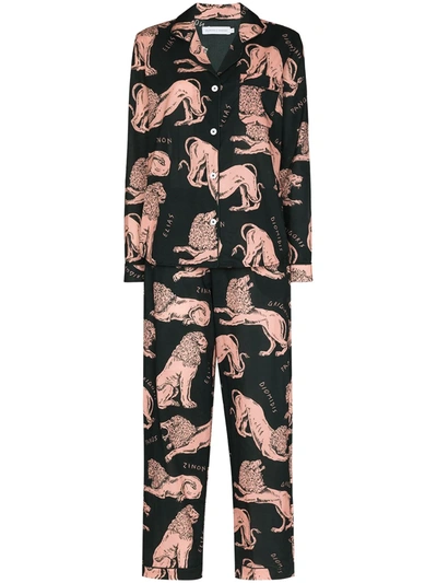 Desmond & Dempsey Circe Printed Organic Cotton Pajama Set In Navy