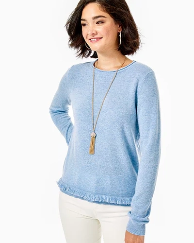 Lilly Pulitzer Straight-fit Vista Knit Fringe Crewneck In Heathered Oxford Blue