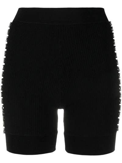 Area Embellished Rib Knit Cycling Shorts In Black