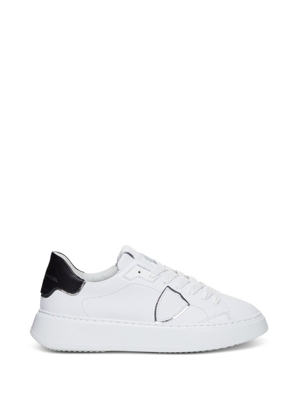 Philippe Model Temple White Leather Sneakers With Black And Silver Spoiler  | ModeSens