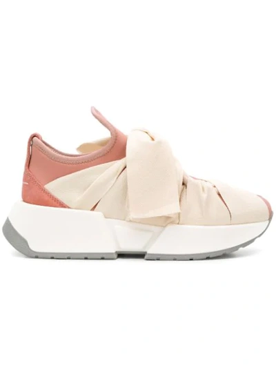 Mm6 Maison Margiela Mm6 Maison Martin Margiela Pink Neoprene And Suede Ribbon Tied Sneakers In Pastel Pink
