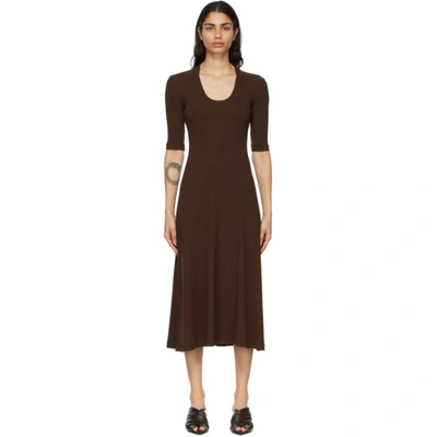 Rosetta Getty Brown Cropped Sleeve U-neck T-shirt Dress In Chocolate