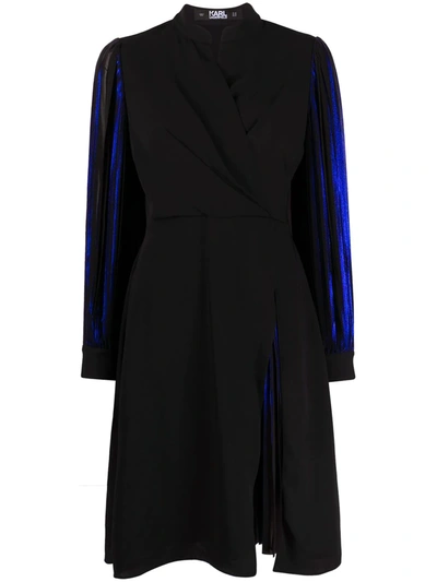Karl Lagerfeld Pleated Sleeve Metallic Dress In Black