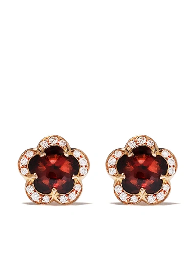 Pasquale Bruni 18kt Rose Gold Diamond Garnet Figlia Dei Fiori Stud Earrings In Rosa