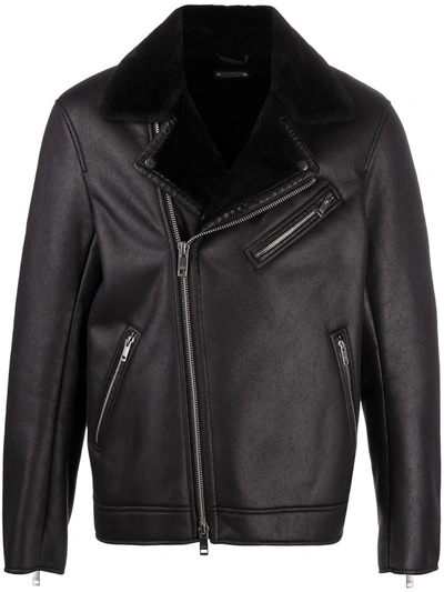 Armani Exchange Zip-up Faux-leather Jacket In Black