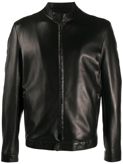 Salvatore Santoro Mandarin Collar Leather Jacket In Black