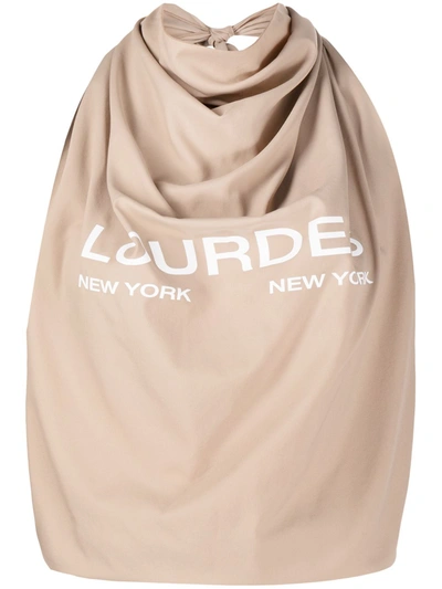 Lourdes Logo Print Halterneck Cropped Top In Brown