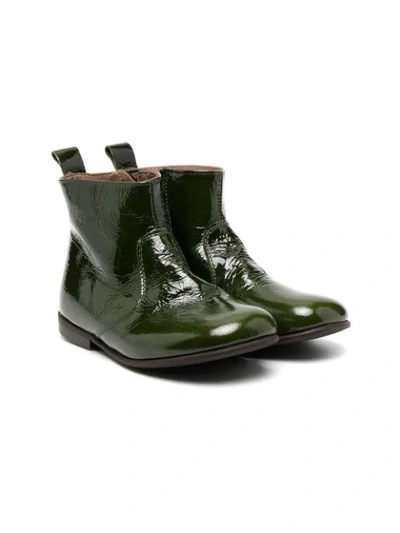 Pèpè Kids' Patent Leather Ankle Boots In Green