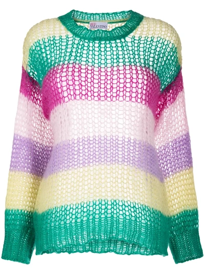 Red Valentino Striped Knitted Jumper In Green