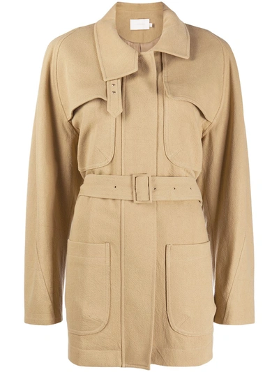 Low Classic Single-breasted Cotton Coat In Neutrals