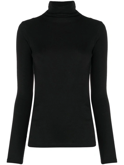 Vince Roll-neck Cotton Blouse In Black