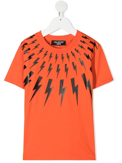 Neil Barrett Kids' Thunderbolt-print T-shirt In Orange