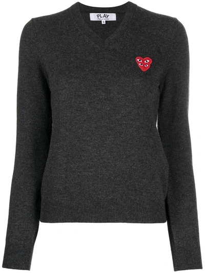 Comme Des Garçons Play V-neck Overlapping Heart Top In Grey