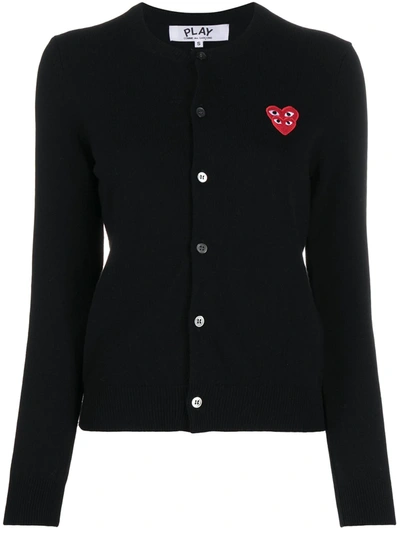 Comme Des Garçons Play Overlapping Heart Wool Cardigan In Black