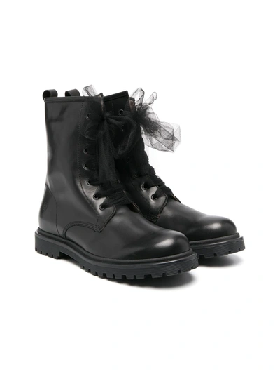 Florens Teen Tulle-embellished Lace-up Boots In Black