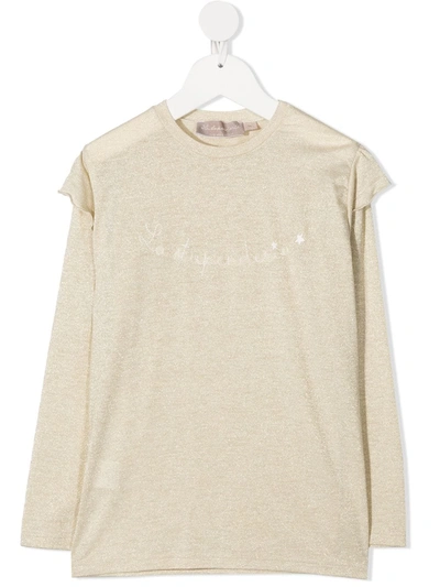 La Stupenderia Kids' Logo Embroidered Long-sleeve Top In Neutrals
