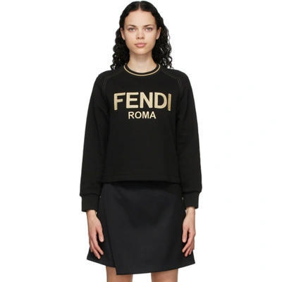 Fendi Jacquard-trimmed Embroidered Cotton-jersey Sweatshirt In Black/gold