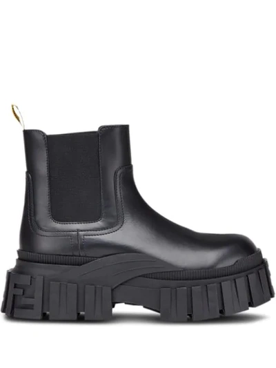 Fendi Chunky Bottom Leather Ankle Boots In Black
